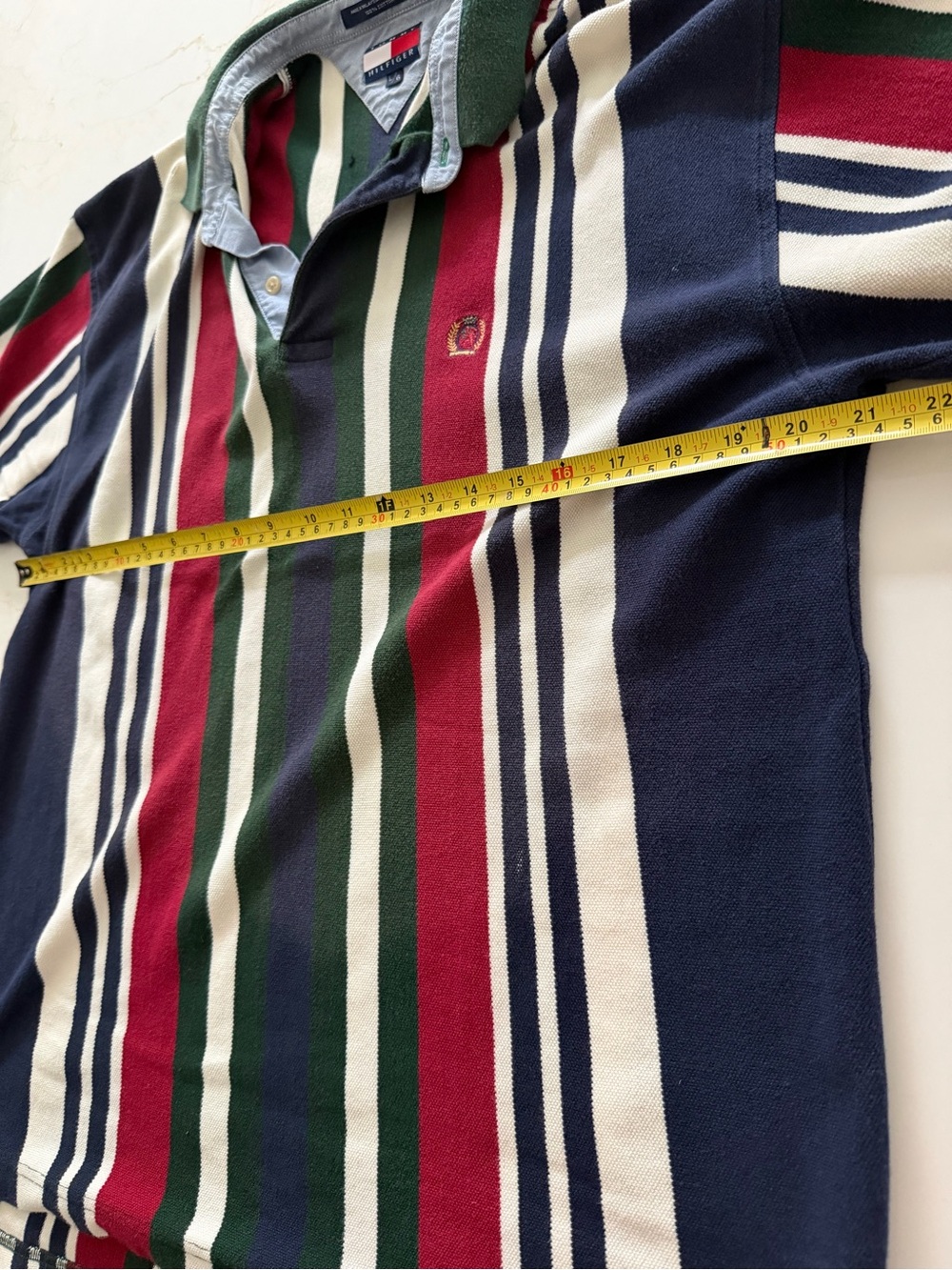 Vintage Tommy Hilfiger Vertical Stripe Polo in Navy, Green & Burgundy - Picture 3 of 8
